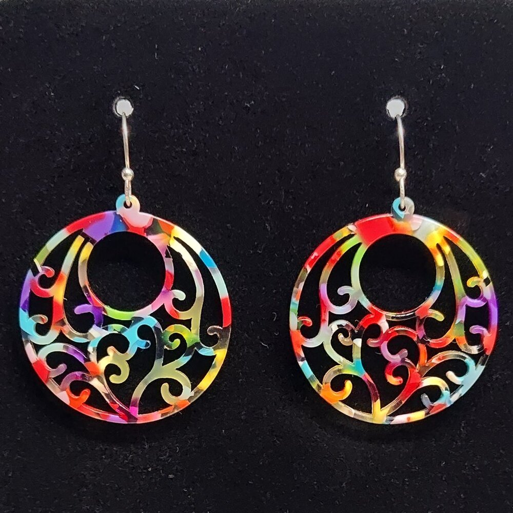 Artisan multi-color filigree acrylic earrings